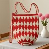 Handmade Crochet Red Diamond Shoulder Tote Bag