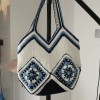 Handmade Crochet White and Blue Shoulder Tote Bag