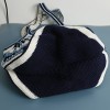 Handmade Crochet White and Blue Shoulder Tote Bag