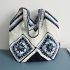 Handmade Crochet White and Blue Shoulder Tote Bag
