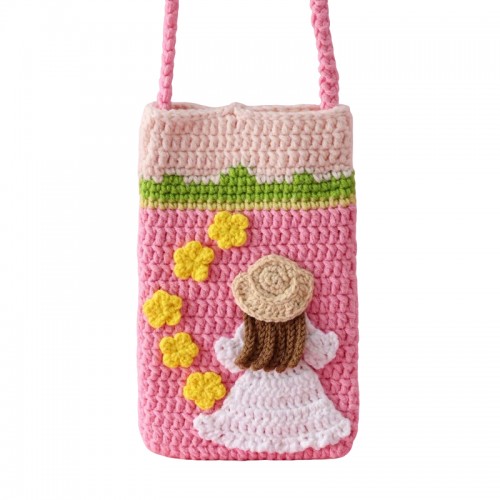 Handmade Oil Painting Girl Crochet Crossbody Phone Bag