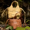 Handwoven Leather Basket Bucket Crossbody Bag