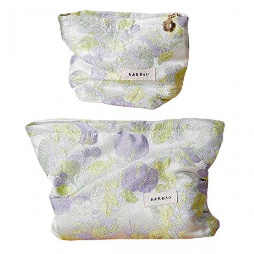 Fresh Green Purple Floral Makeup Pouch