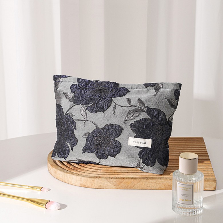 Dark Blue Floral Makeup Pouch Dark Blue Floral Makeup Pouch