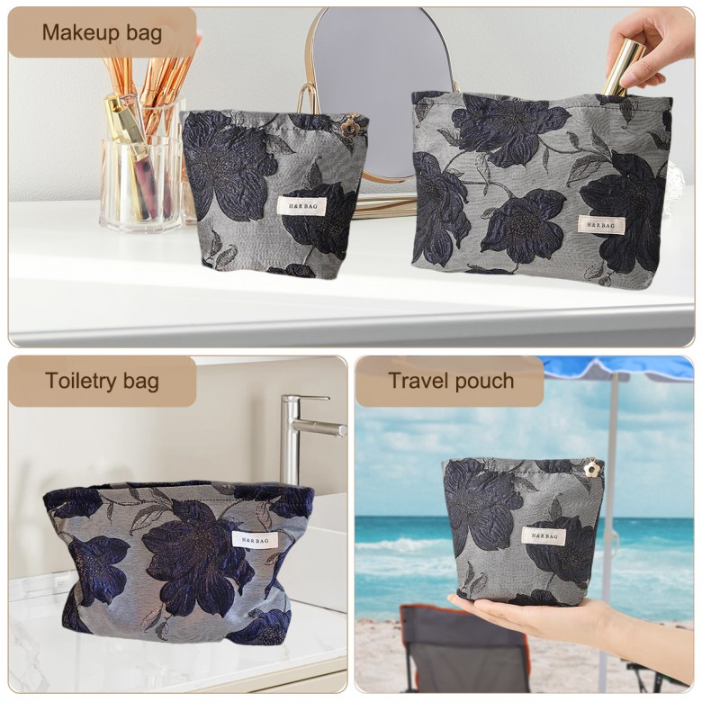 Dark Blue Floral Makeup Pouch Dark Blue Floral Makeup Pouch