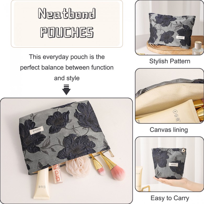 Dark Blue Floral Makeup Pouch Dark Blue Floral Makeup Pouch