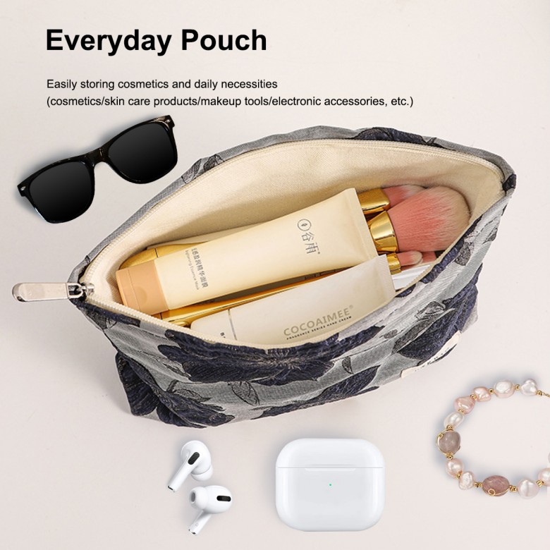 Dark Blue Floral Makeup Pouch Dark Blue Floral Makeup Pouch