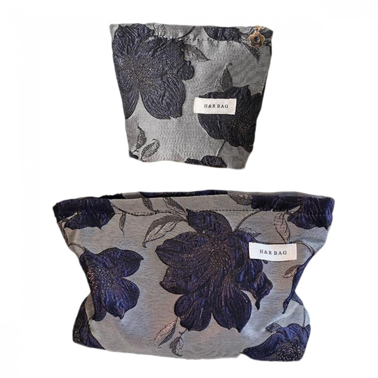 Dark Blue Floral Makeup Pouch Dark Blue Floral Makeup Pouch