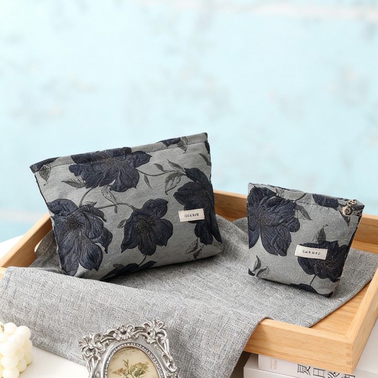 Dark Blue Floral Makeup Pouch Dark Blue Floral Makeup Pouch