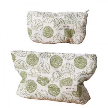 Fresh Cotton Linen Embroidered Makeup Pouch