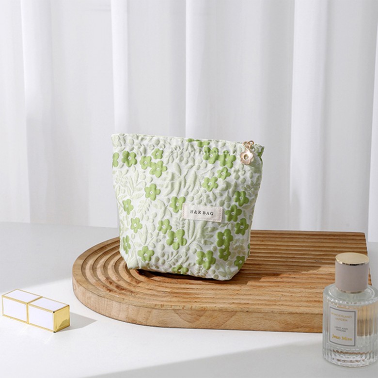 Light Green Floral Makeup Pouch Light Green Floral Makeup Pouch