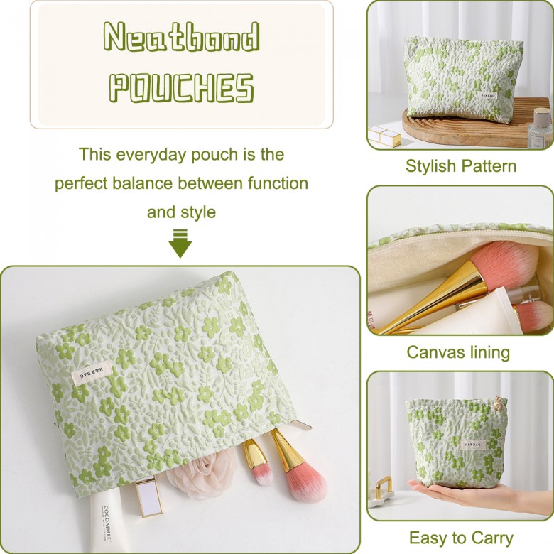 Light Green Floral Makeup Pouch Light Green Floral Makeup Pouch