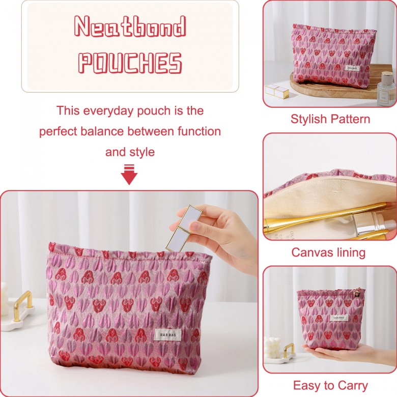 Rose Pink Heart Makeup Pouch Rose Pink Heart Makeup Pouch