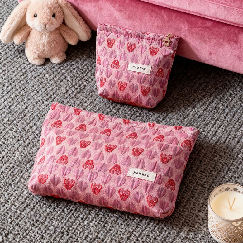 Rose Pink Heart Makeup Pouch Rose Pink Heart Makeup Pouch