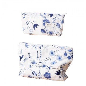 Cotton Linen Embroidered Makeup Bag Set 2PCS