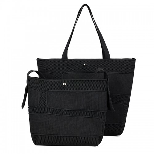 Black Fly-Knit Tote Shoulder Bag