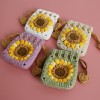 Handmade Crochet Sunflower Drawstring Pouch Bag