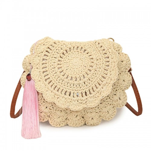 Woven Crossbody Bag with Tassel